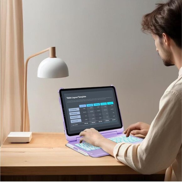 Touchpad Keyboard iPad Air Purple Light Up Keyboard Case - Picture 13 of 16